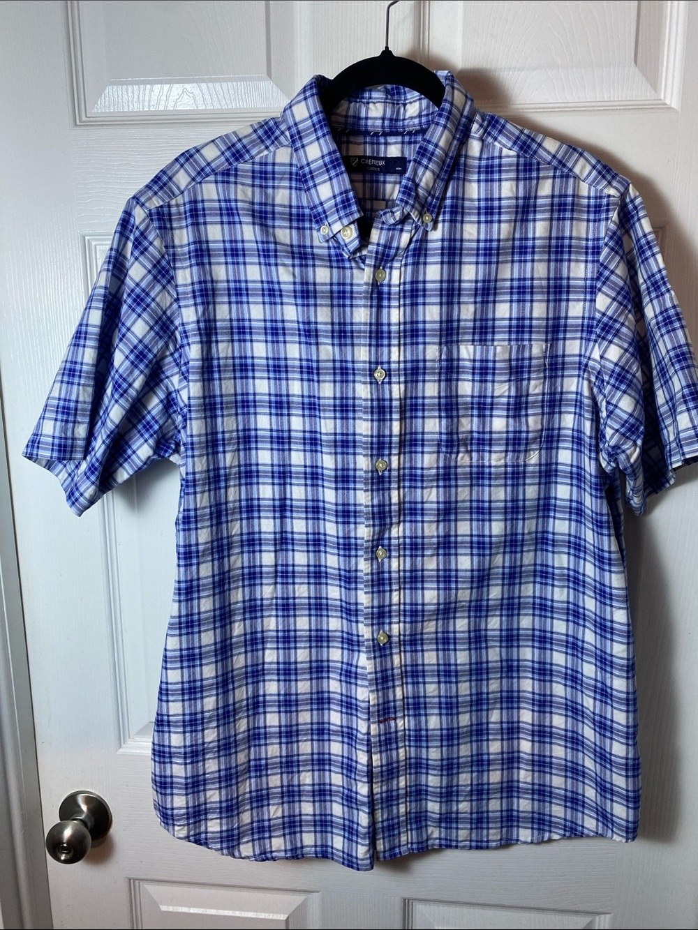 Daniel Cremieux Blue and White Plaid Short-Sleeve Button-Down Shirt Size Large